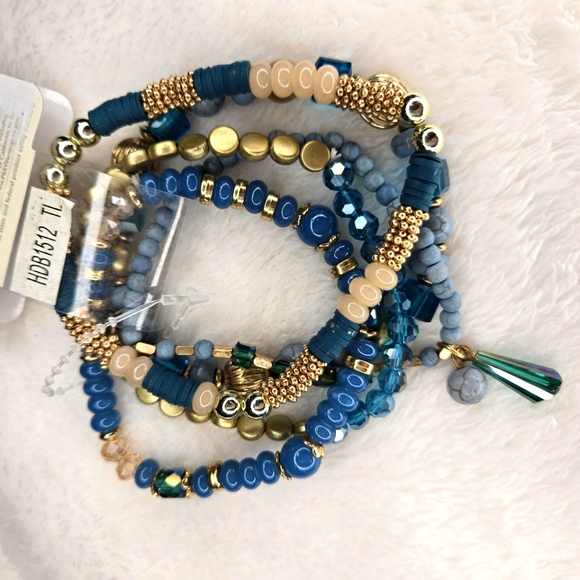 Bracelet stack stretch arm party glass and stone beads metal bracelets - Picture 7 of 7